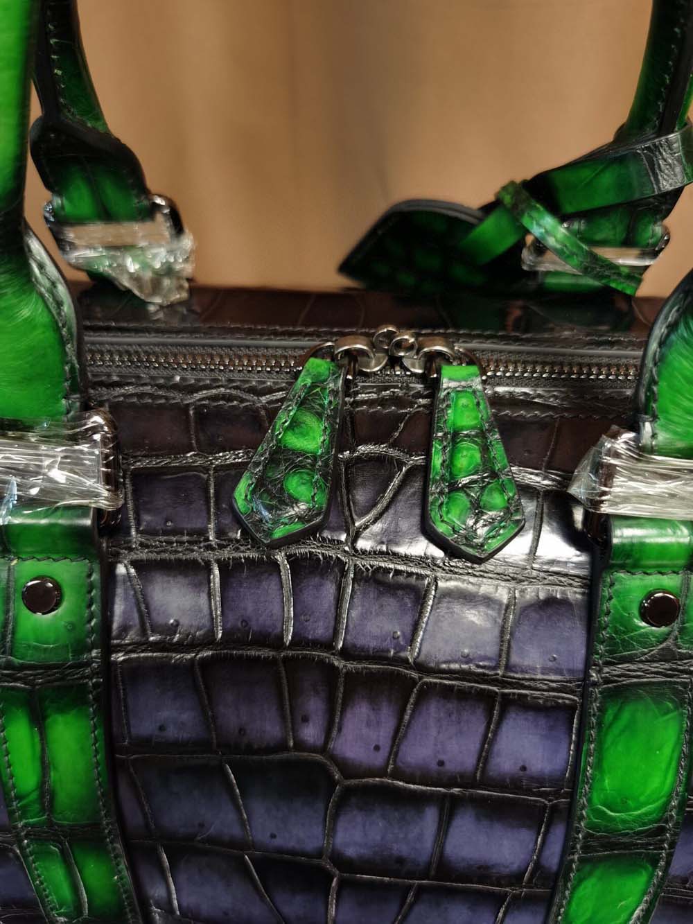 Genuine Crocodile Leather Large Duffel Bag Vintage Grey/ Green