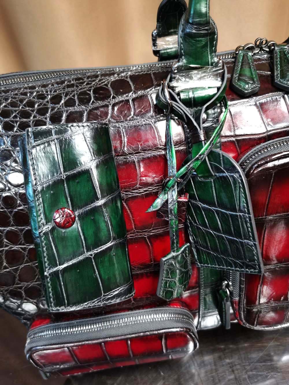 Genuine Crocodile Leather Large Duffel Bag Vintage Red