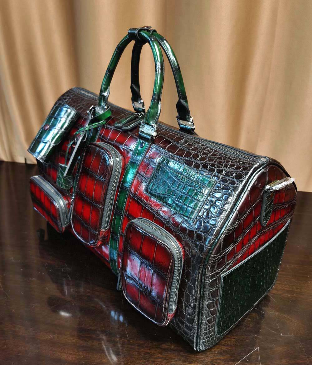 Genuine Crocodile Leather Large Duffel Bag Vintage Red