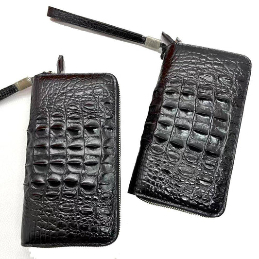 Genuine Crocodile Leather  Large Volumn Zip Around Back Bone Wallet