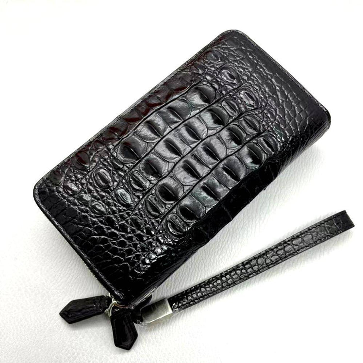Genuine Crocodile Leather  Large Volumn Zip Around Back Bone Wallet