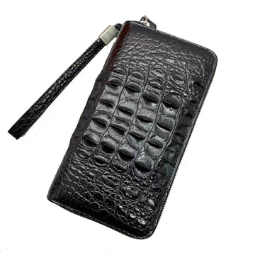 Genuine Crocodile Leather  Large Volumn Zip Around Back Bone Wallet