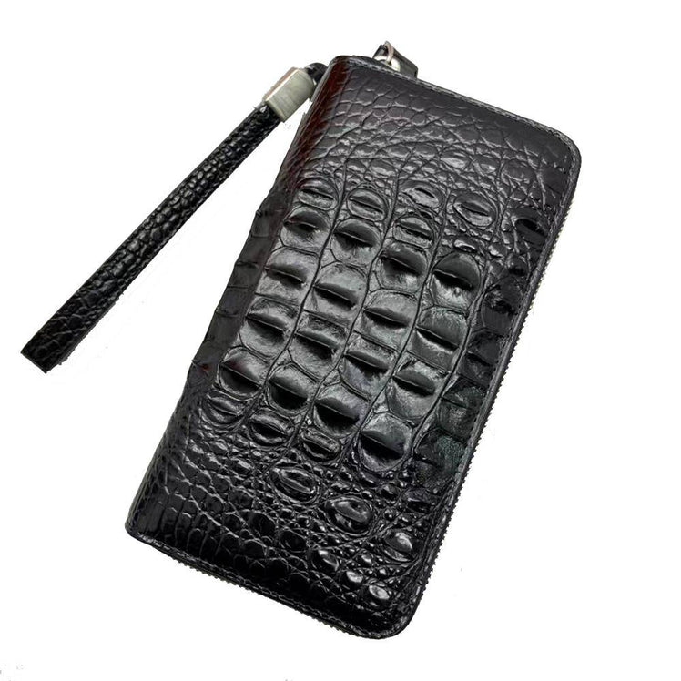 Genuine Crocodile Leather  Large Volumn Zip Around Back Bone Wallet