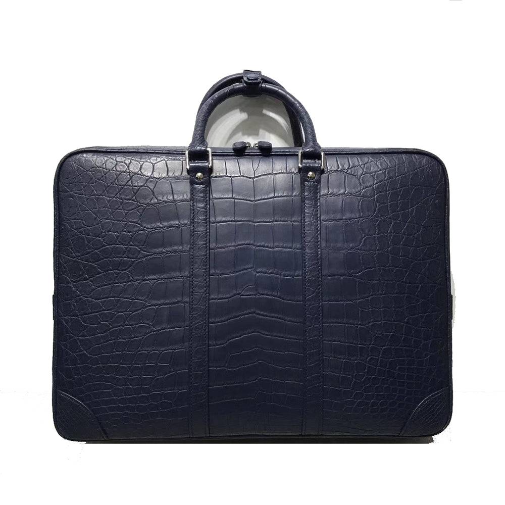 Genuine Crocodile Leather Luxury Briefcase Blue Large