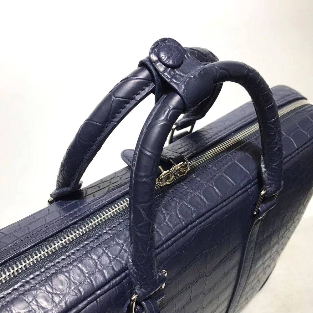 Genuine Crocodile Leather Luxury Briefcase Blue Large