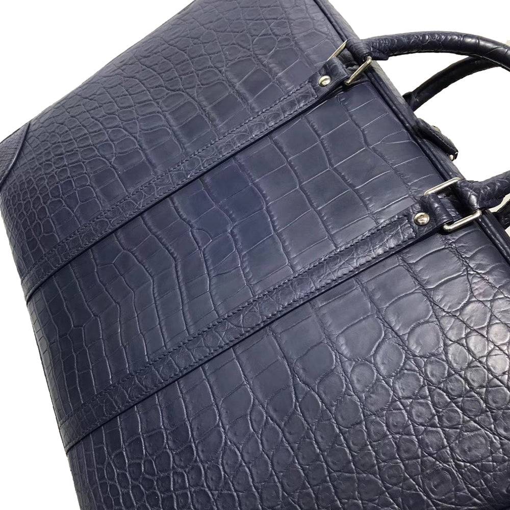 Genuine Crocodile Leather Luxury Briefcase Blue Large