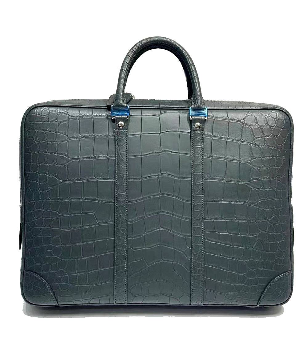 Genuine Crocodile Leather Luxury Briefcase Dark Green Large