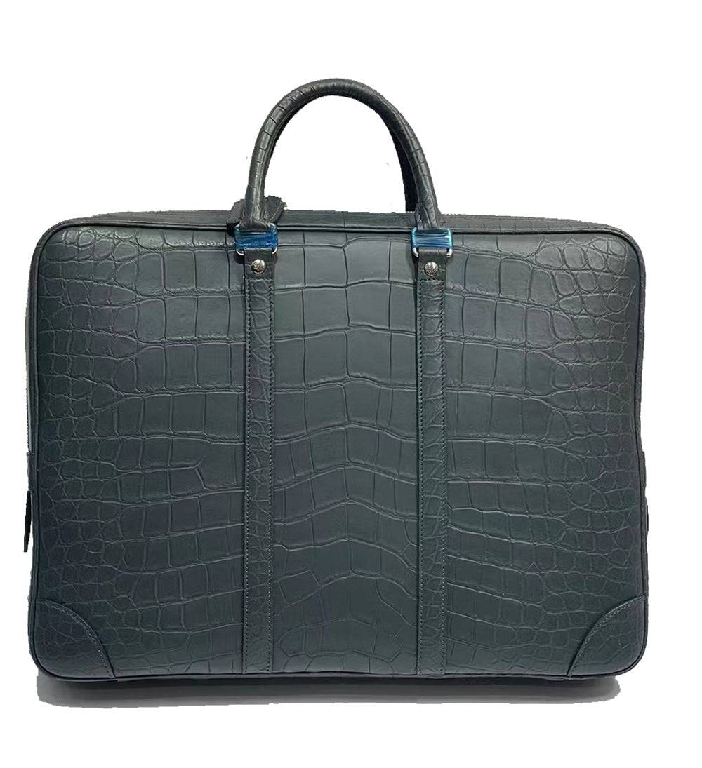 Genuine Crocodile Leather Luxury Briefcase Dark Green Large