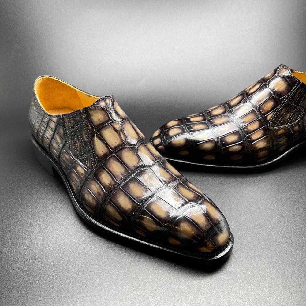 Crocodile Shoes Genuine Crocodile Leather Mens Penny Loafers Dress Shoes Hand Painted Vintage Yellow