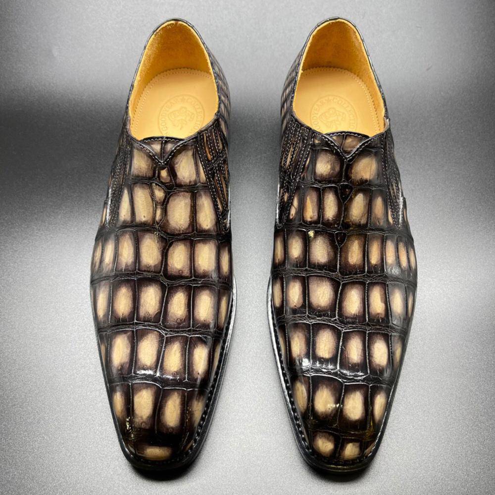 Crocodile Shoes Genuine Crocodile Leather Mens Penny Loafers Dress Shoes Hand Painted Vintage Yellow