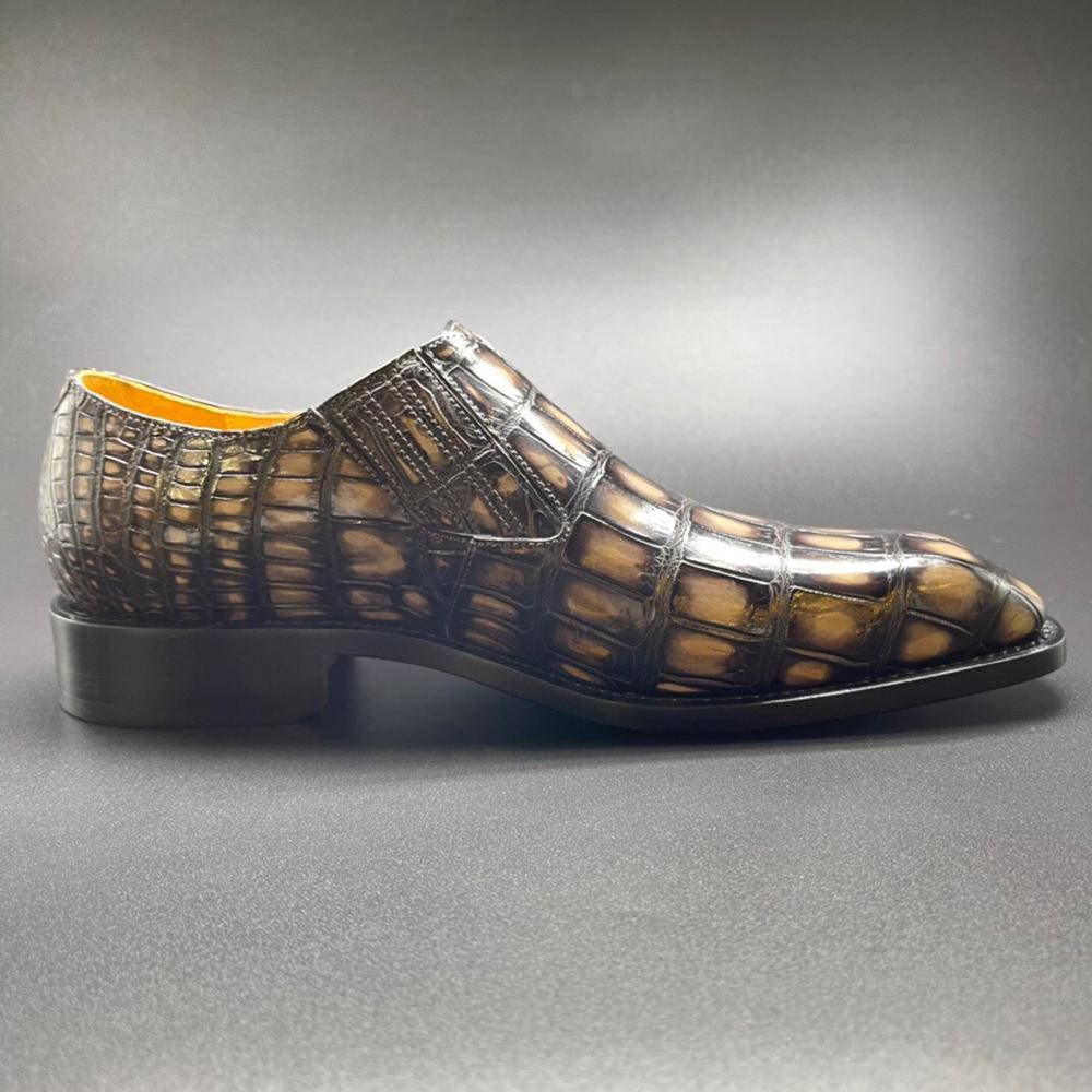 Crocodile Shoes Genuine Crocodile Leather Mens Penny Loafers Dress Shoes Hand Painted Vintage Yellow