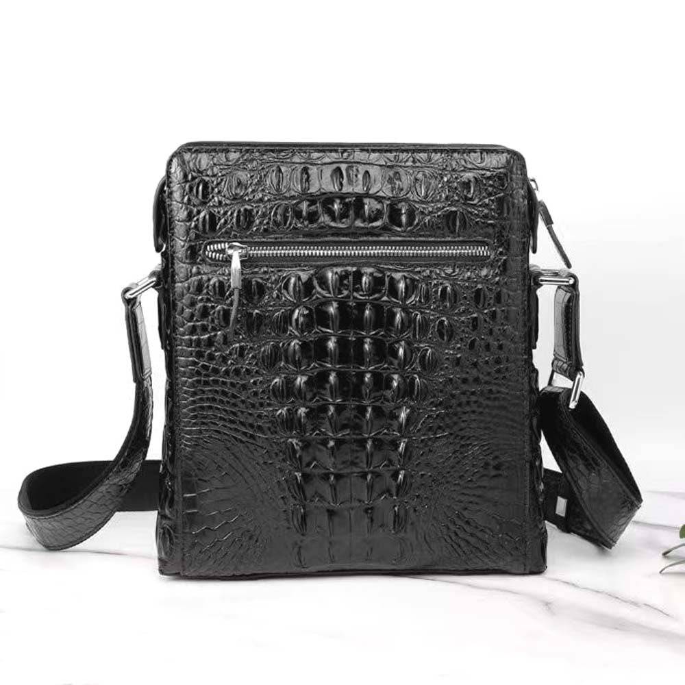 Genuine Crocodile Leather Messenger Bag Black