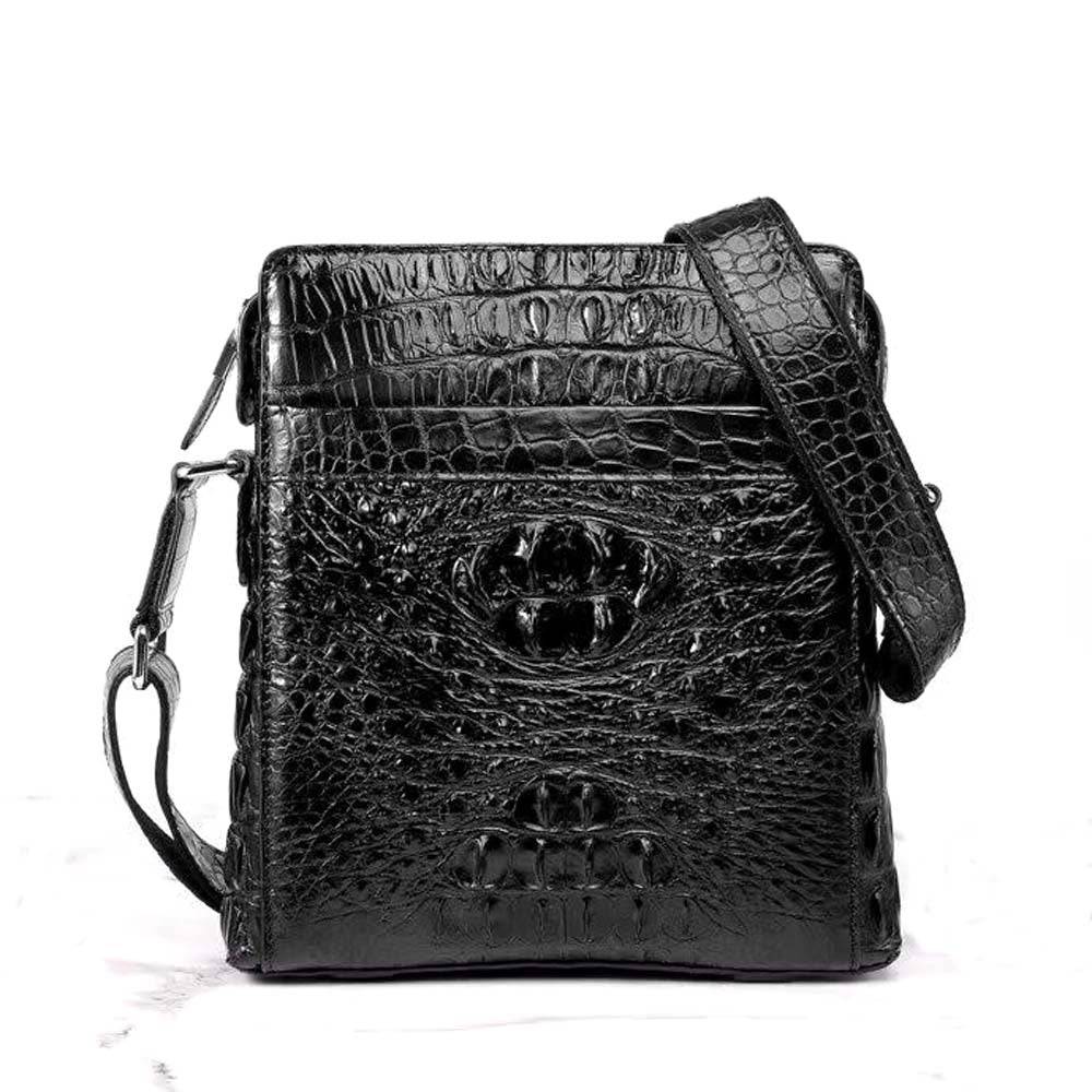 Genuine Crocodile Leather Messenger Bag Black