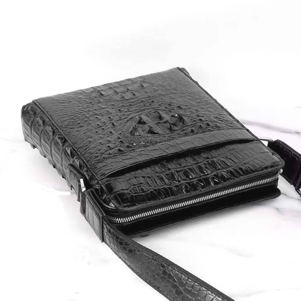 Genuine Crocodile Leather Messenger Bag Black