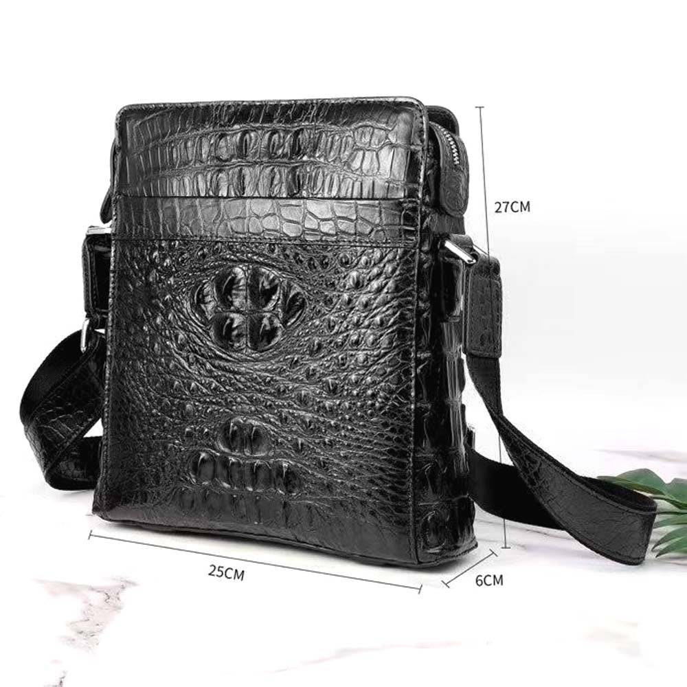 Genuine Crocodile Leather Messenger Bag Black