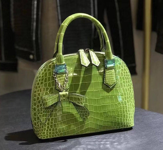 Genuine Crocodile  Leather  Shell Top Handle Cross Body Tote Bags For S/S Mint Green