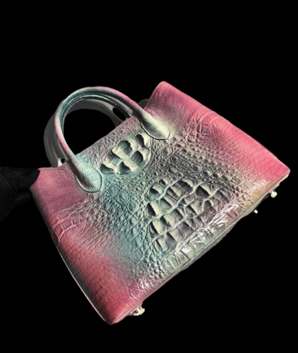 Genuine Crocodile Leather Top Handle Bag Brushed Multi Color