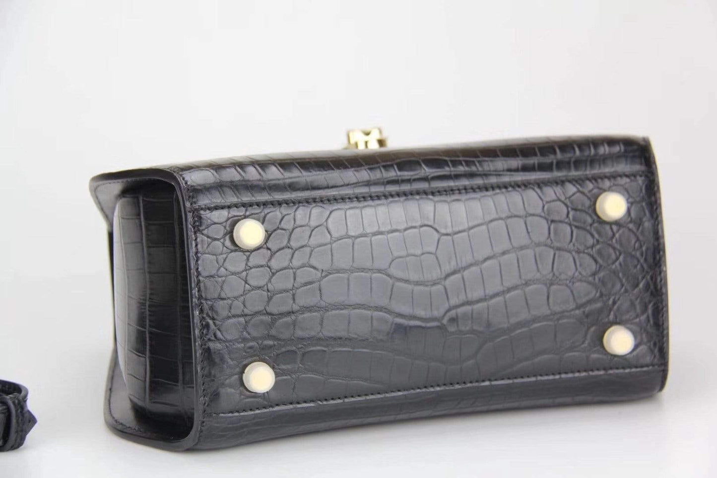 Genuine Crocodile  Leather Top Handle Cross Body Messenger Bag Black