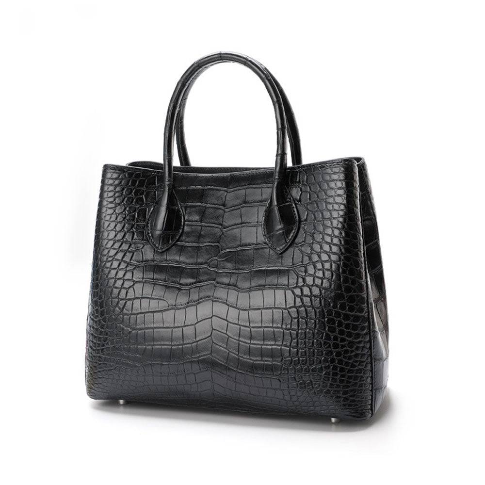 Genuine Crocodile Leather Top Handle Satchel Handbag Shoulder Bag Tote Purse Messenger Bags 30cm Black