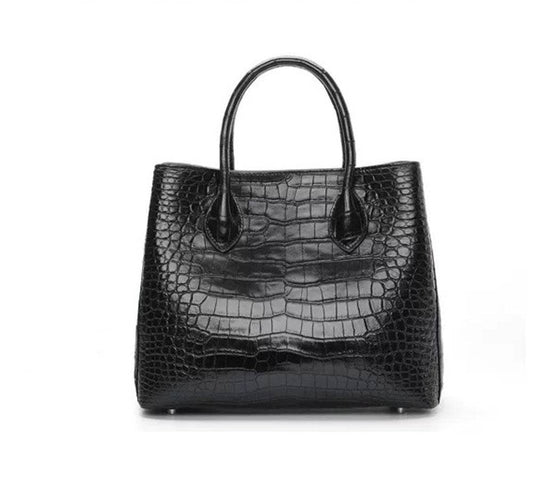 Genuine Crocodile Leather Top Handle Satchel Handbag Shoulder Bag Tote Purse Messenger Bags 30cm Black