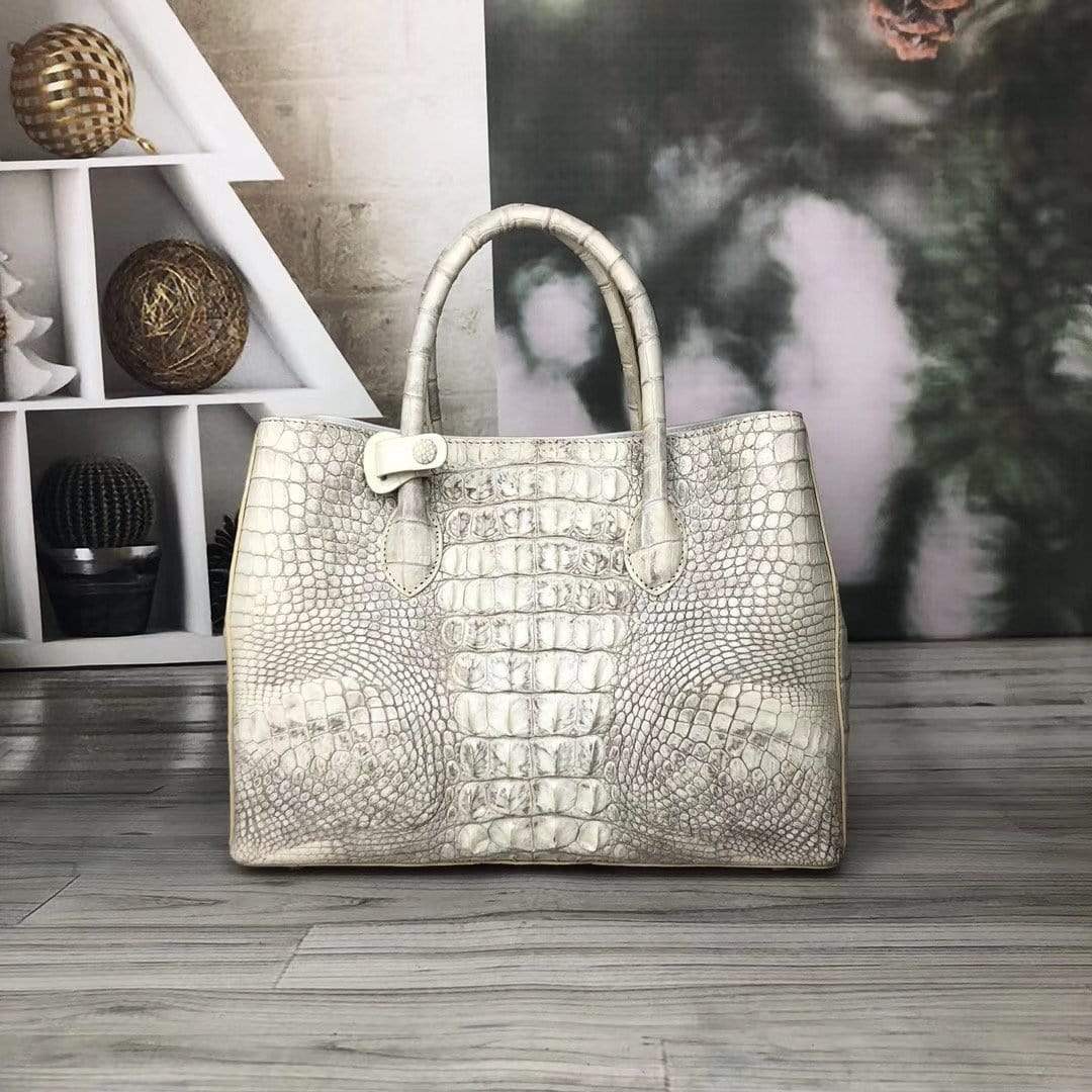 Genuine Crocodile Leather Womens Satchel Tote Bag Himalaya White 35cm