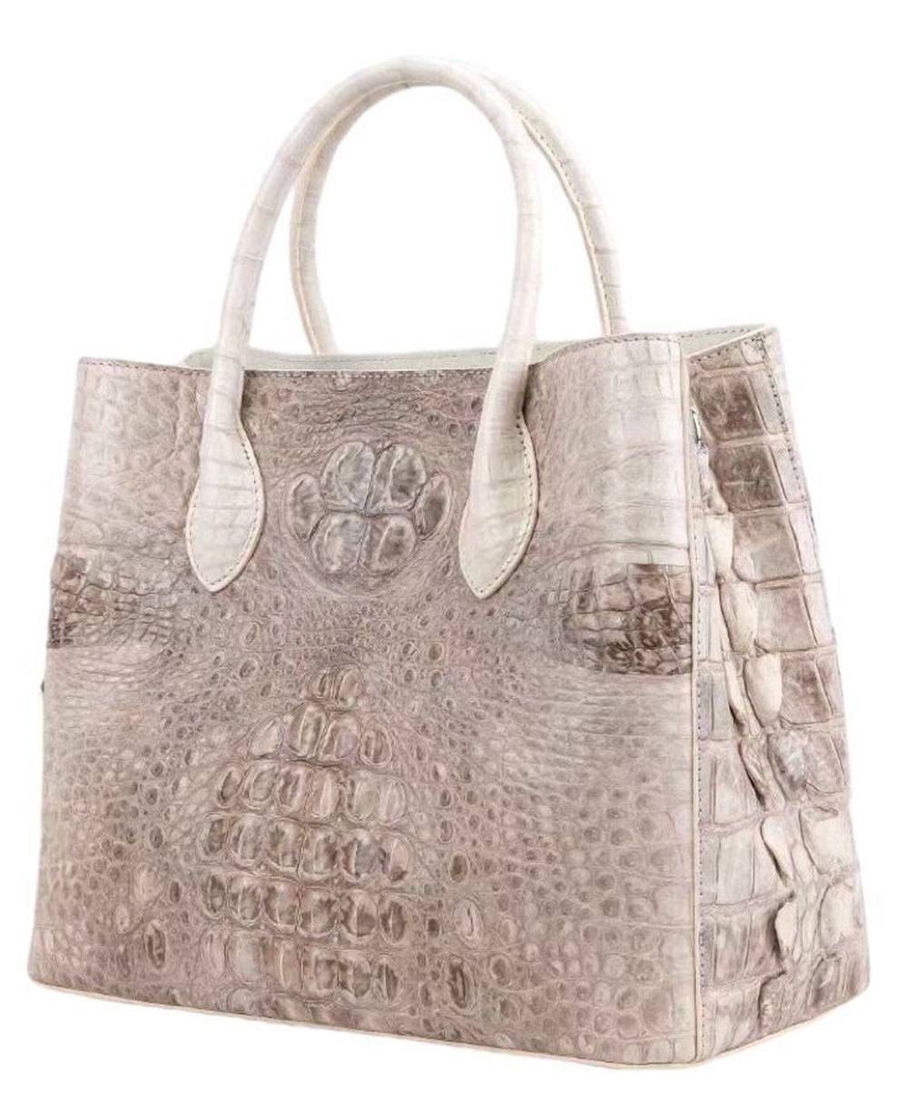 Genuine Crocodile Leather Womens Satchel Tote Bag Himalaya White 32cm