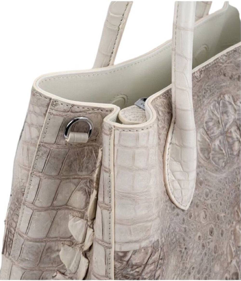 Genuine Crocodile Leather Womens Satchel Tote Bag Himalaya White 32cm