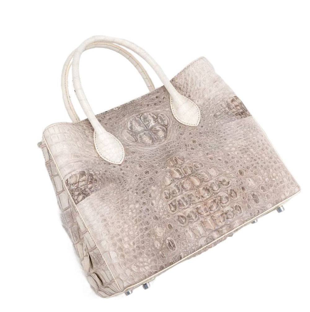 Genuine Crocodile Leather Womens Satchel Tote Bag Himalaya White 32cm