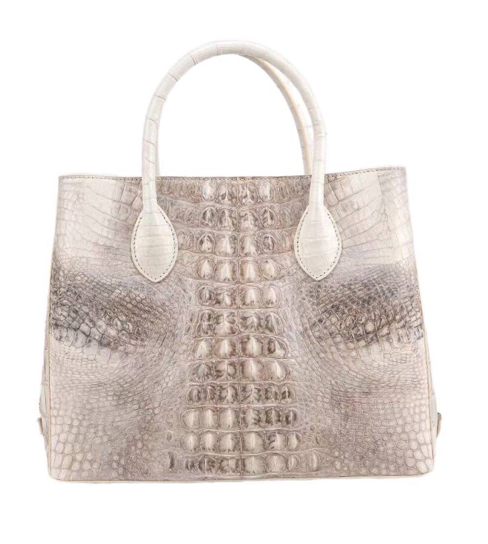 Genuine Crocodile Leather Womens Satchel Tote Bag Himalaya White 32cm