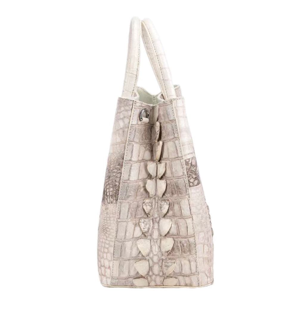 Genuine Crocodile Leather Womens Satchel Tote Bag Himalaya White 32cm