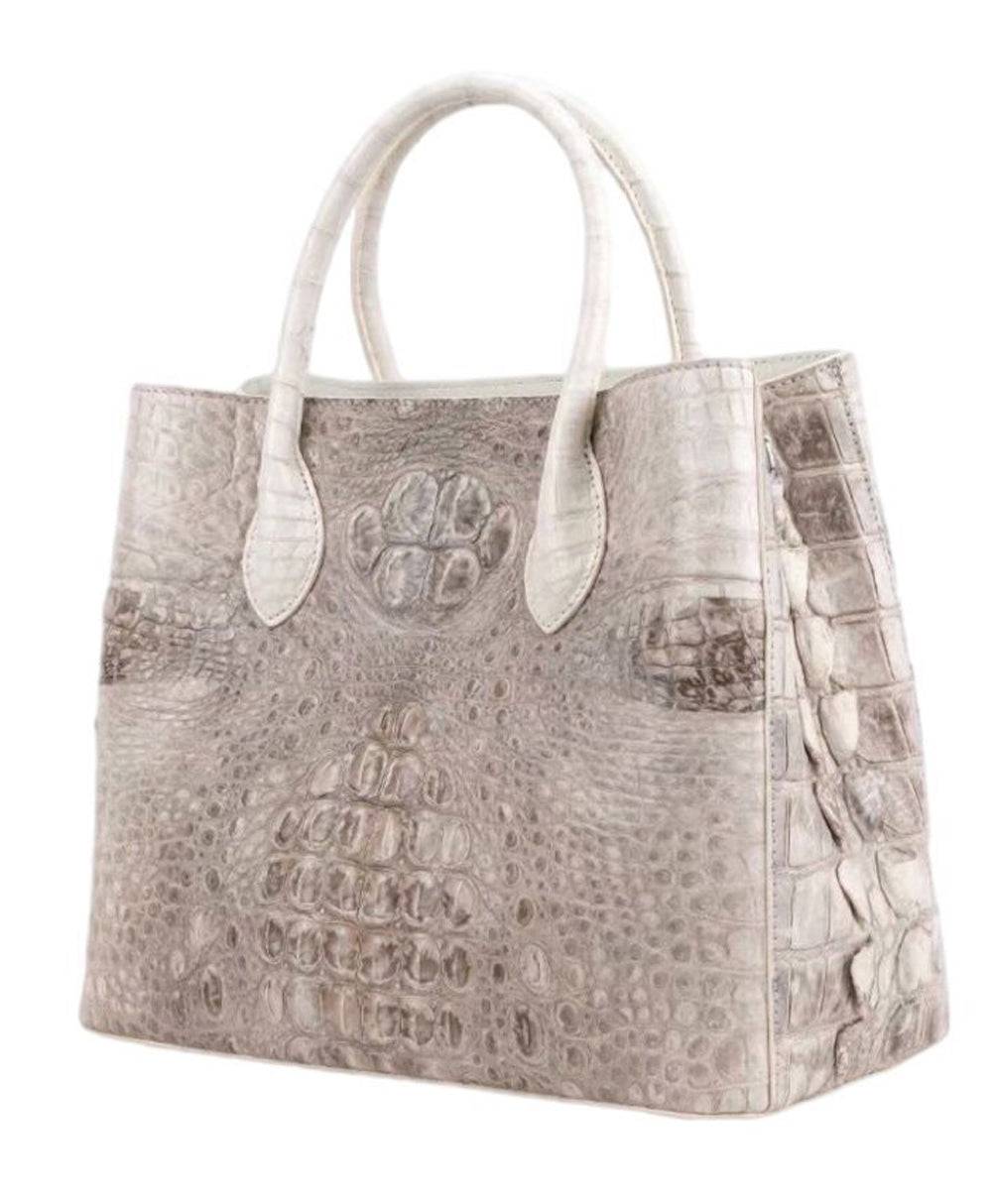 Genuine Crocodile Leather Womens Satchel Tote Bag Himalaya White 32cm