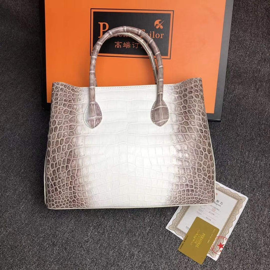 Genuine Crocodile Leather Womens  Tote Shoulder Bag Himalaya White 30cm