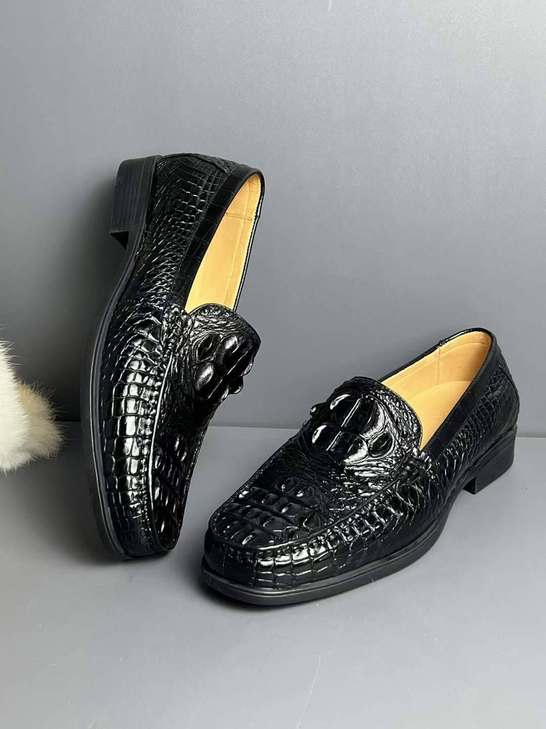 Crocodile Shoes Genuine Crocodile Skin Bone Leather Slip On Driving Loafers