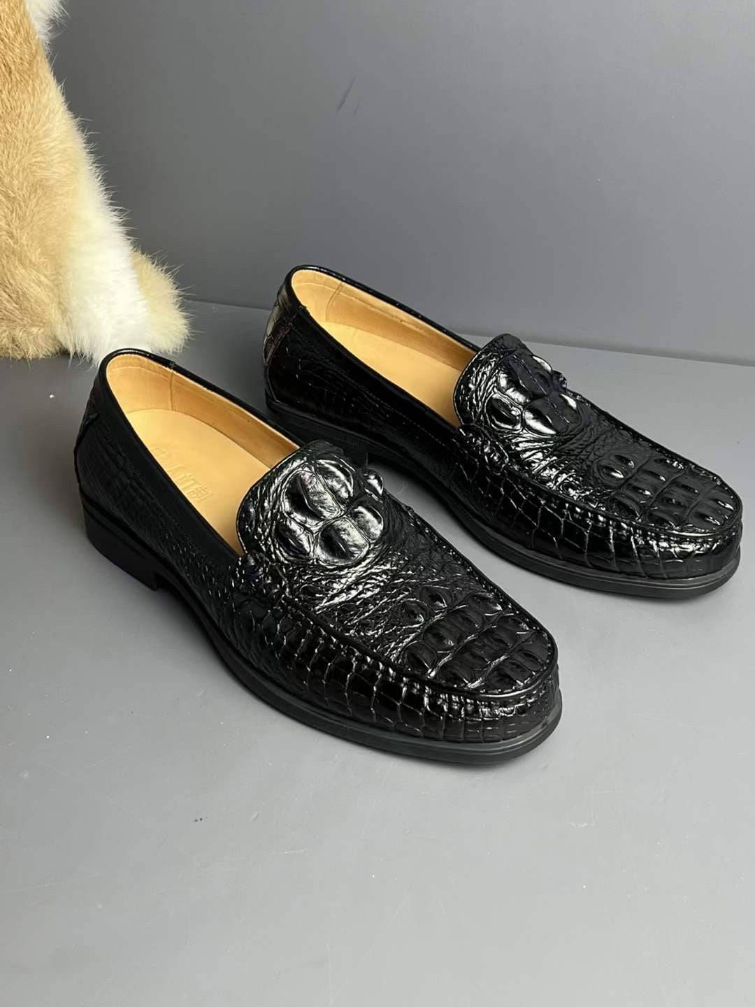 Crocodile Shoes Genuine Crocodile Skin Bone Leather Slip On Driving Loafers