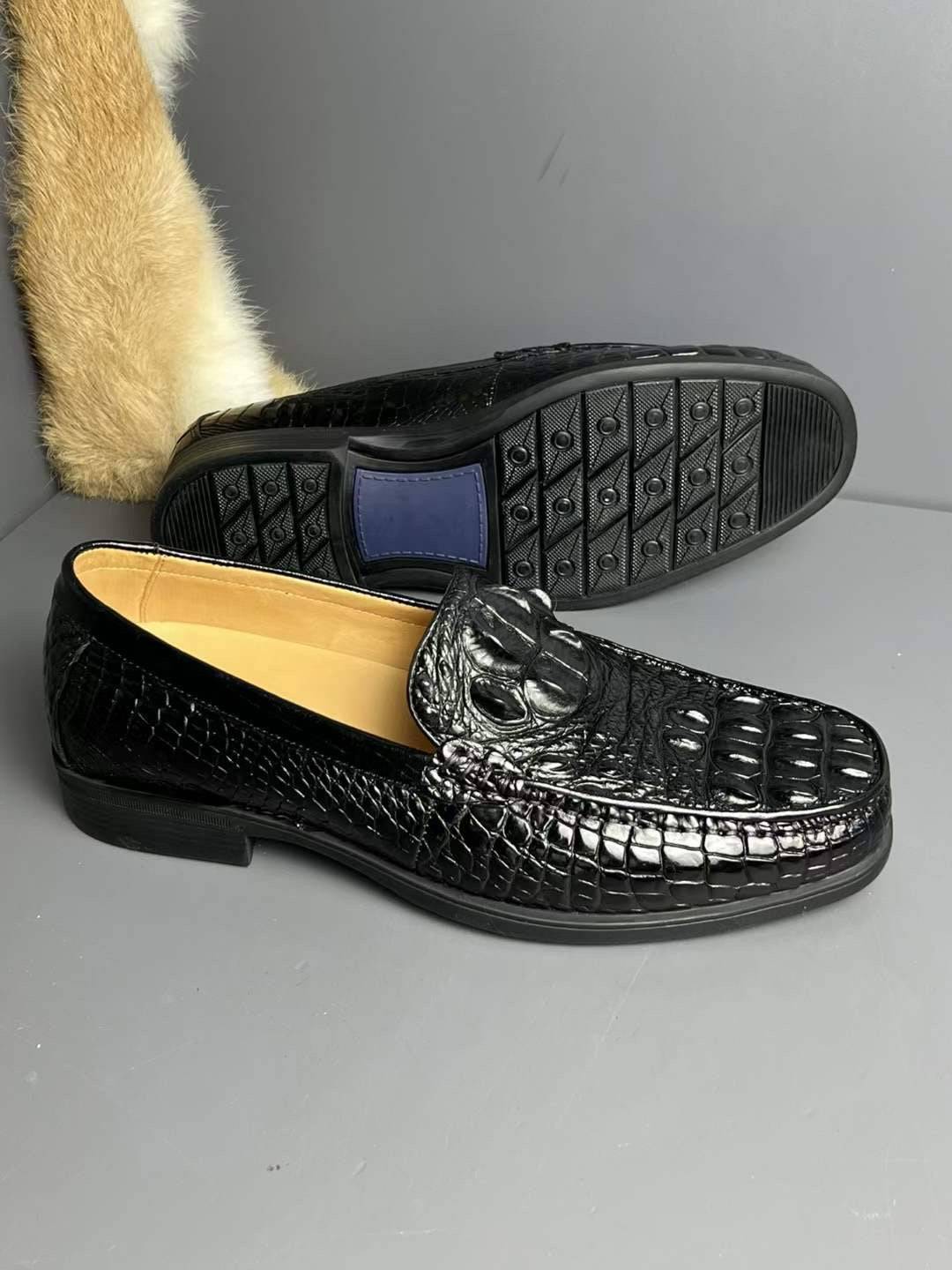 Crocodile Shoes Genuine Crocodile Skin Bone Leather Slip On Driving Loafers