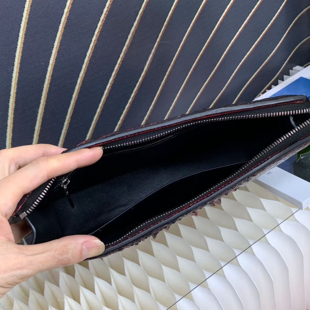 Genuine Crocodile Skin Bone Leather Wrist Handle Clutch Wallet  Bag Vintage Red