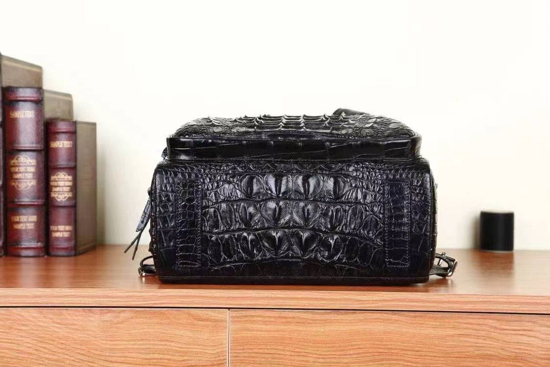 Genuine Crocodile Skin Bone  Leather Backpack Black