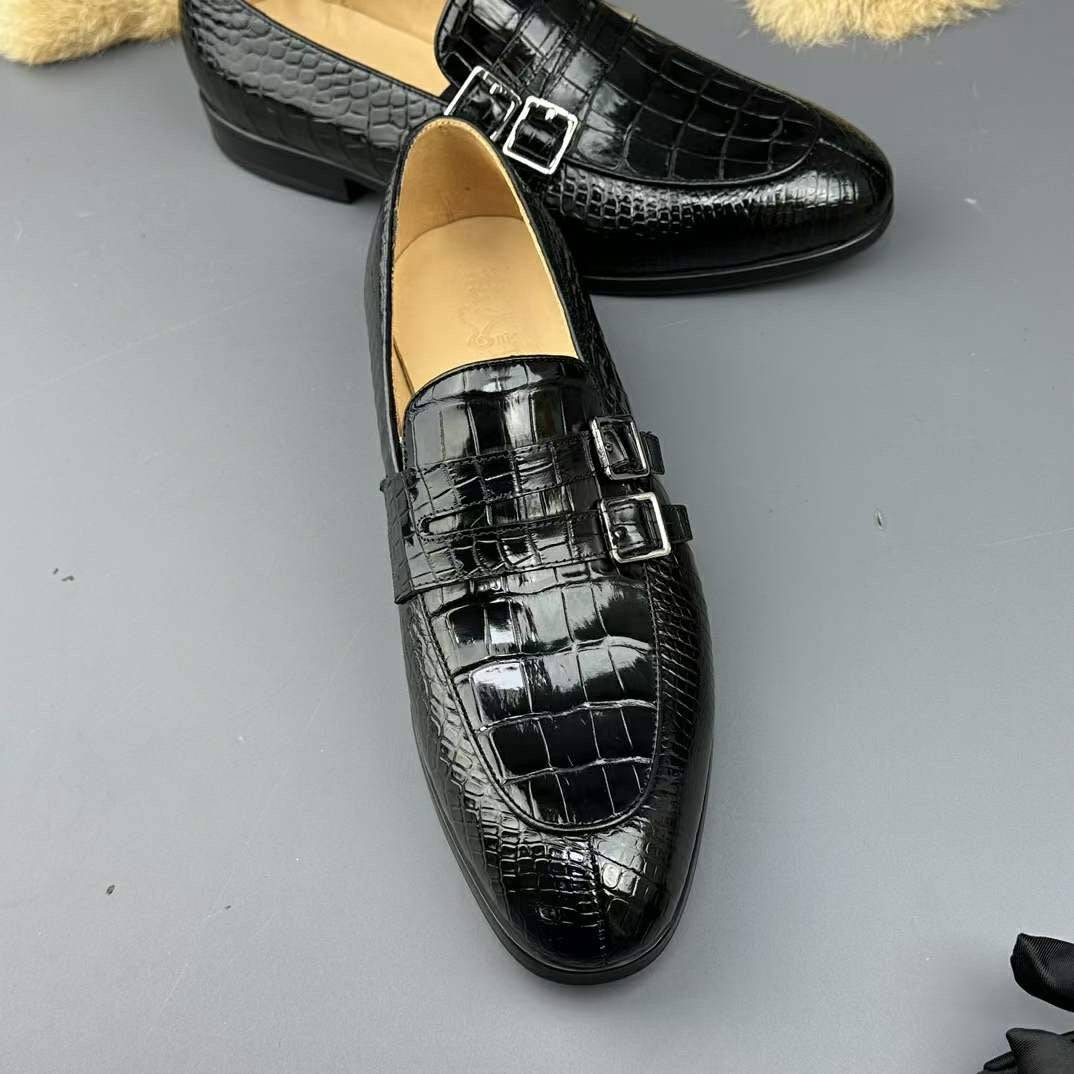 Crocodile Shoes Genuine Crocodile Skin Leather Buckles Slip On Driving Loafers