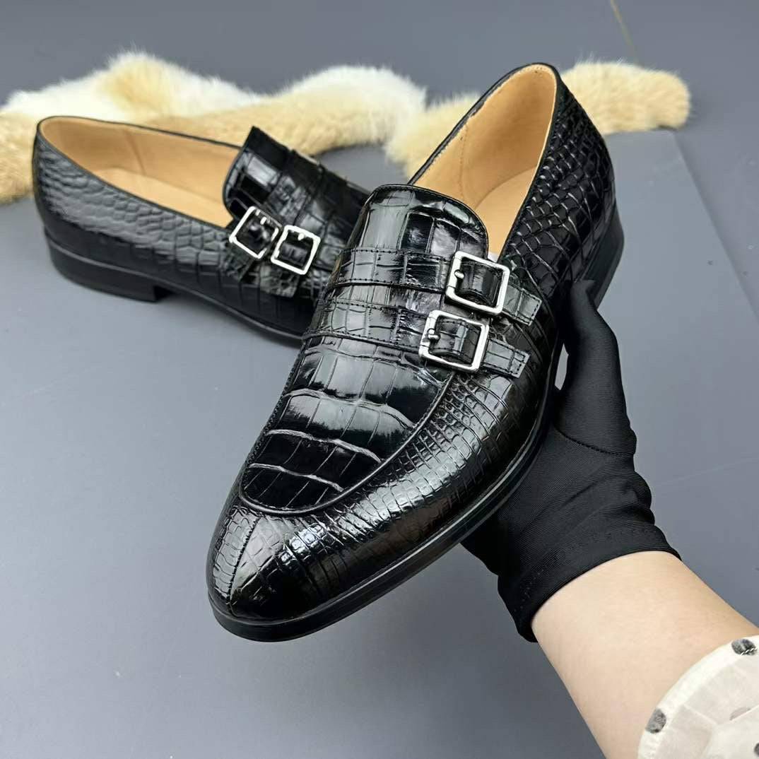 Crocodile Shoes Genuine Crocodile Skin Leather Buckles Slip On Driving Loafers