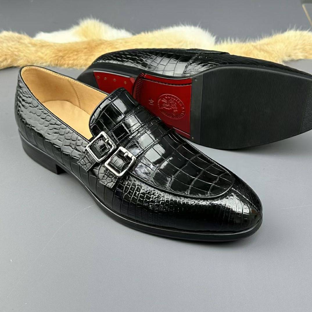 Crocodile Shoes Genuine Crocodile Skin Leather Buckles Slip On Driving Loafers