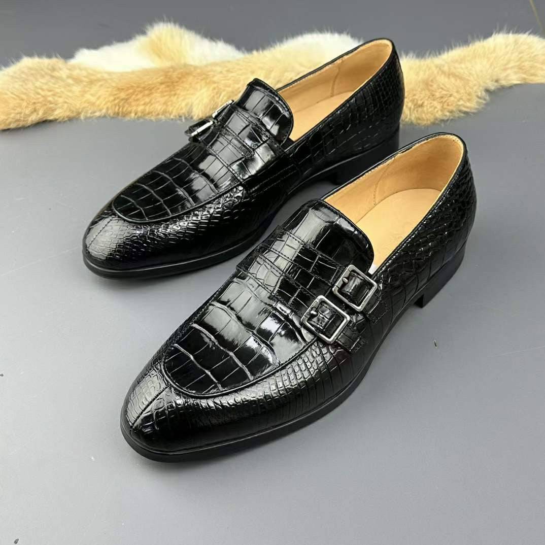 Crocodile Shoes Genuine Crocodile Skin Leather Buckles Slip On Driving Loafers