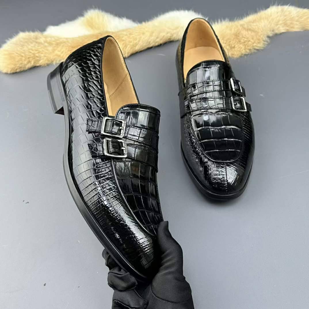 Crocodile Shoes Genuine Crocodile Skin Leather Buckles Slip On Driving Loafers