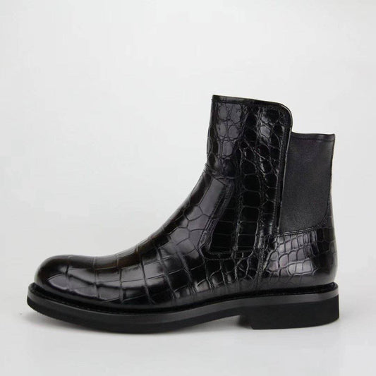 Crocodile Shoes Genuine  Crocodile Skin Leather Chelsea Ankle Boots