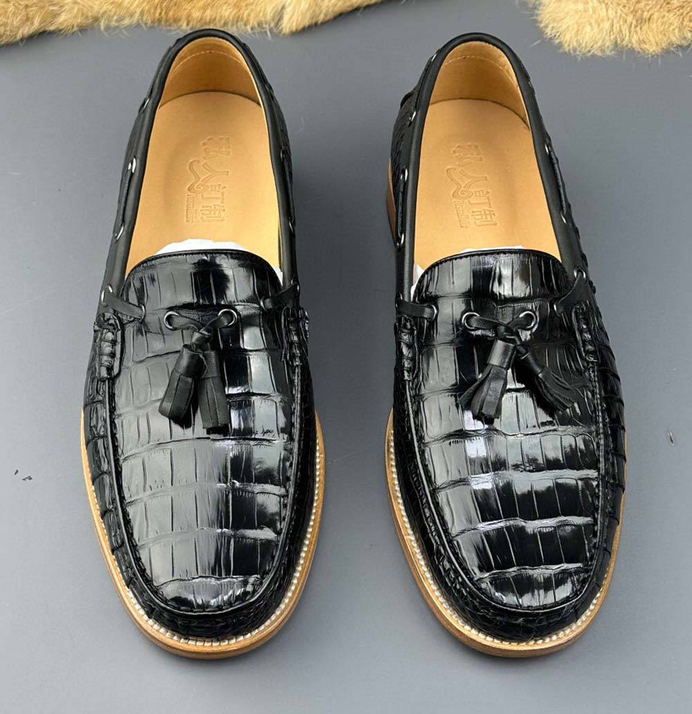 Crocodile Shoes Genuine Crocodile Skin Leather Classic Fashion Slip On Driving Loafers