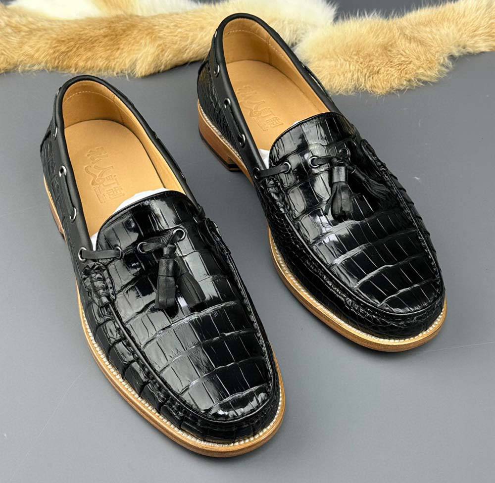 Crocodile Shoes Genuine Crocodile Skin Leather Classic Fashion Slip On Driving Loafers