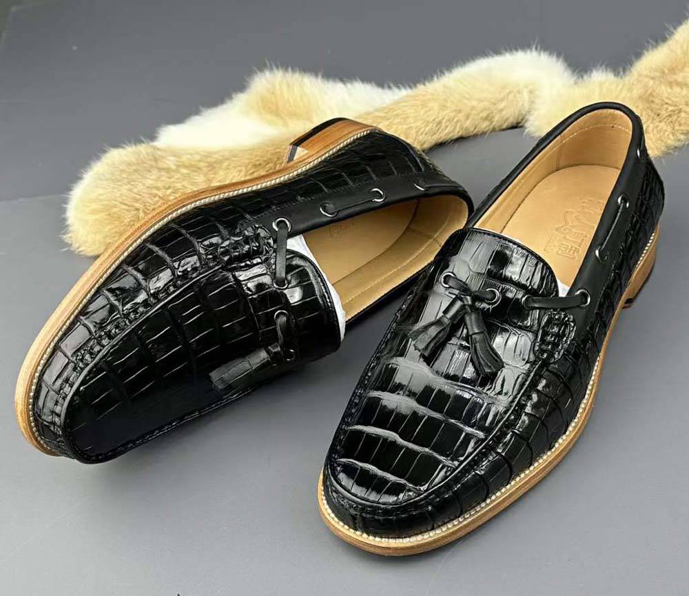 Crocodile Shoes Genuine Crocodile Skin Leather Classic Fashion Slip On Driving Loafers