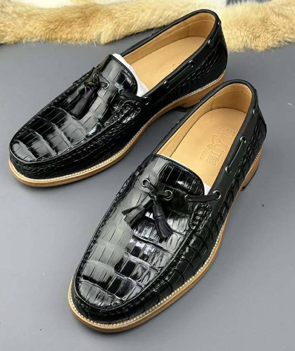 Crocodile Shoes Genuine Crocodile Skin Leather Classic Fashion Slip On Driving Loafers