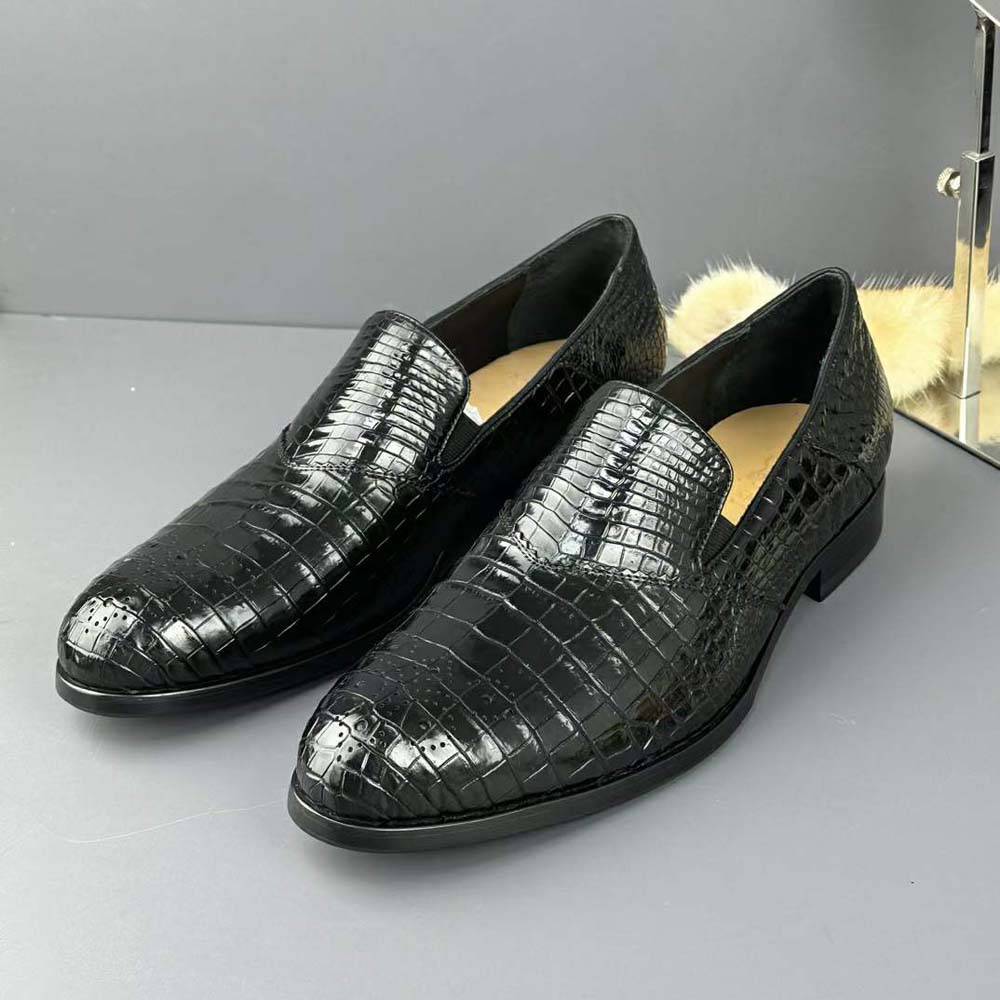 Crocodile Shoes Genuine Crocodile Skin Leather Classic Fashion Brogue Slip On Driving Loafers