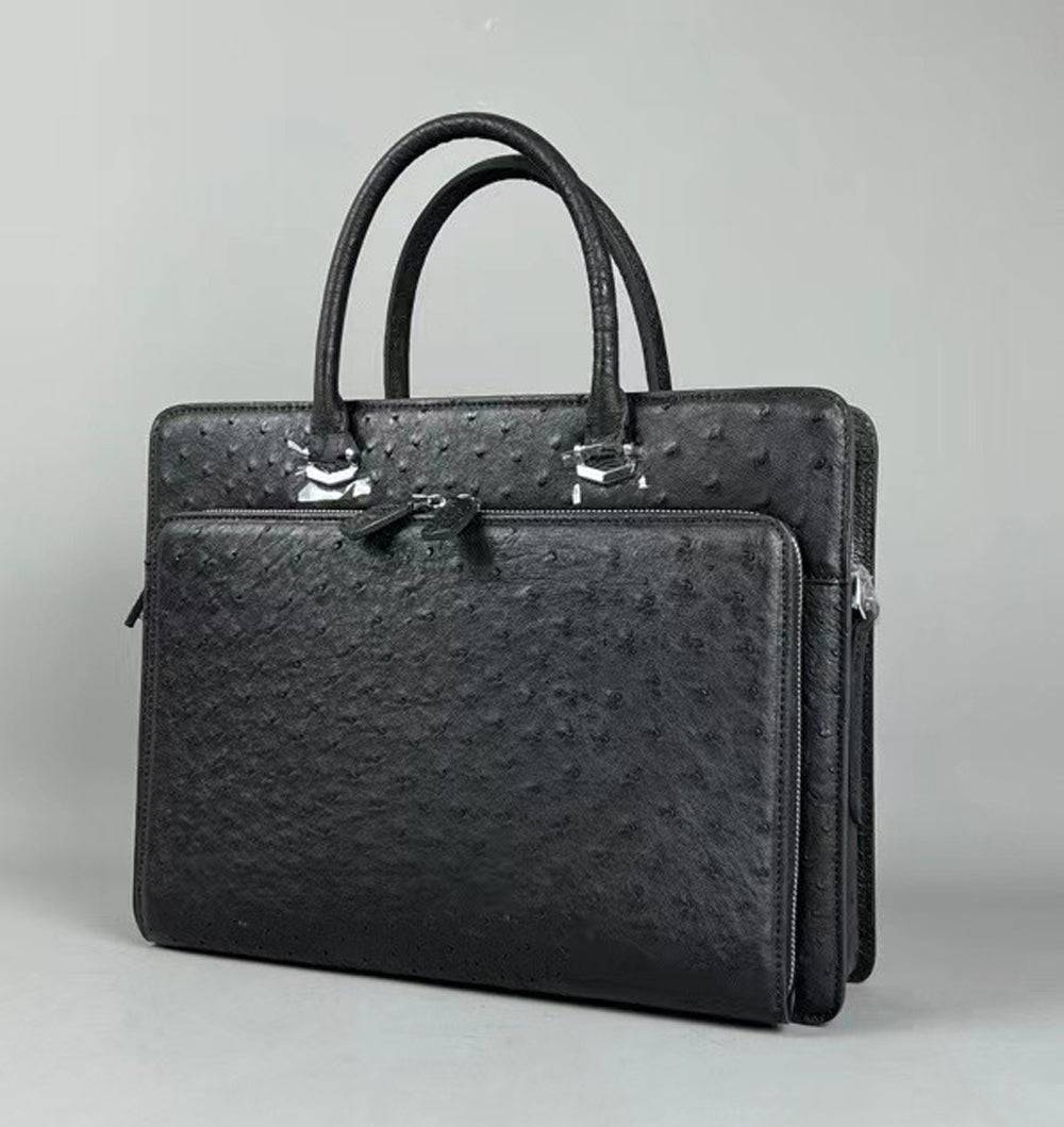 Genuine Ostrich Leather Briefcase Black