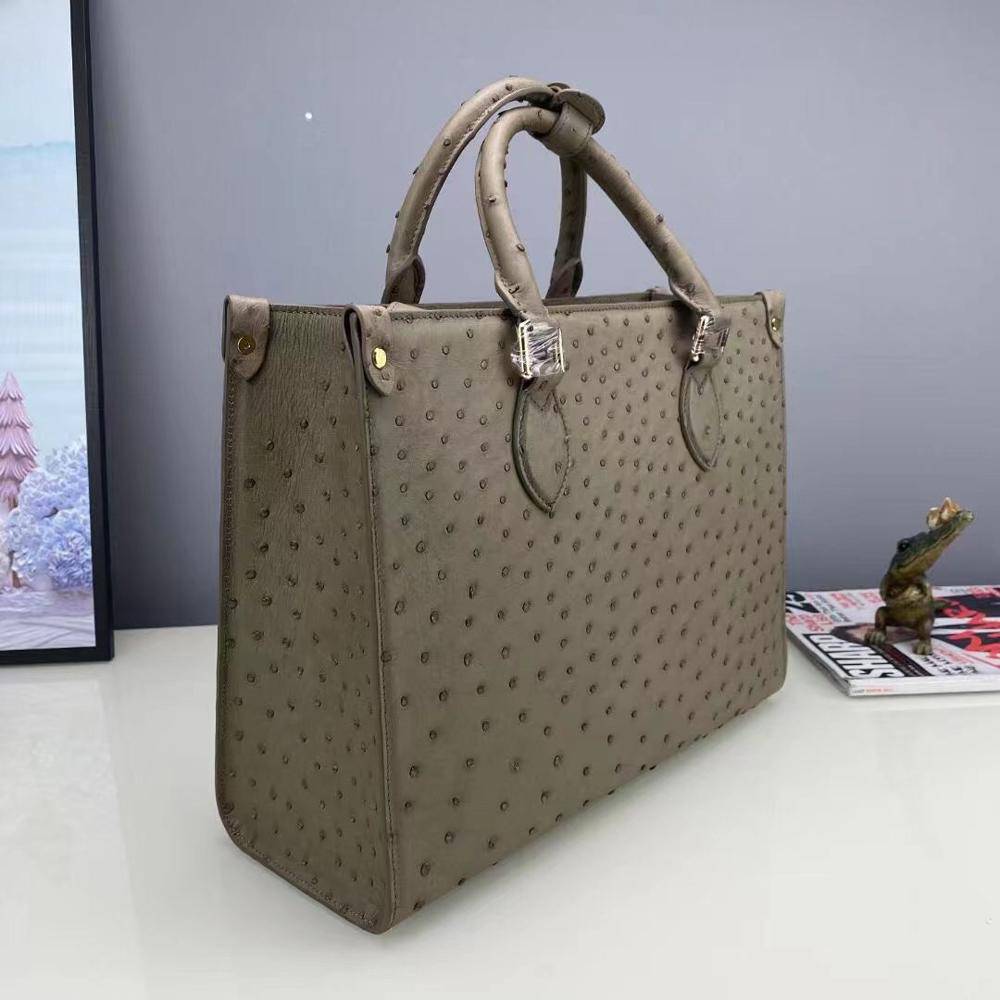 Genuine Ostrich Leather Top Handle Tote Shoulder Bag